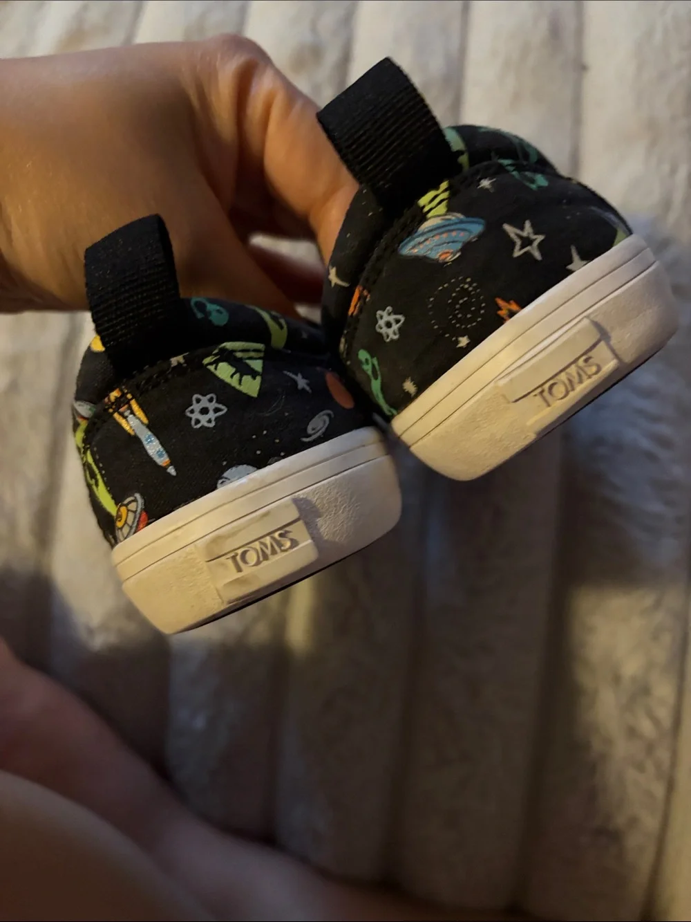 Kids Toms Space Print Velcro Sneakers - Black/Green - 9
